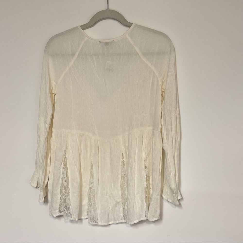 American Eagle Outfitters Ivory Boho Long Sleeve Babydoll Lace Peasant Blouse XS - Picture 3 of 8